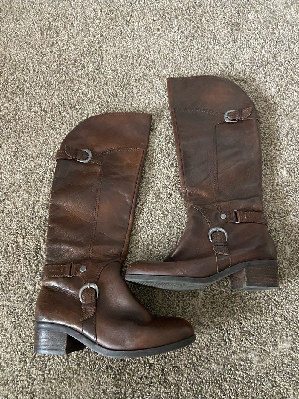Audrey Brooke Brown Leather Mid-Calf Buckle Riding Boots